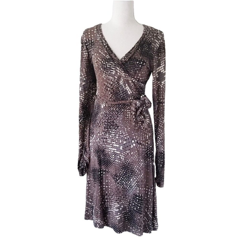 Cabi Wrap Dress‎ Womens Size Medium Tie Waist Long Sleeve Brown Print